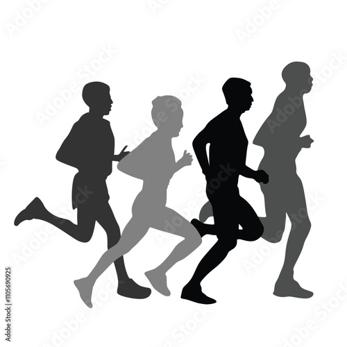 Marathon Runner Running Silhouette, Marathon run. Group of running people, men and women. Isolated vector silhouettes. People running silhouette