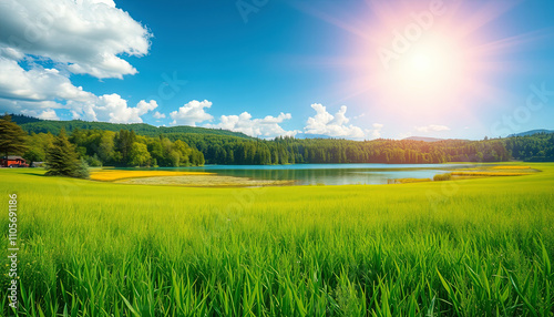 Green Wheat Field Under Summer Sky