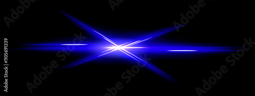 Blue light flare icon. Radiant starburst effect, bright intersecting streaks, glowing blue illumination, futuristic design, abstract energy, dynamic beam, modern visuals, vibrant decor.