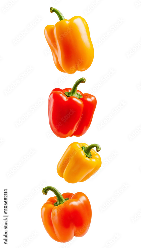 Vibrant Bell Peppers Floating Against transparent Background Vibrant Bell Peppers Floating Against transparent Background