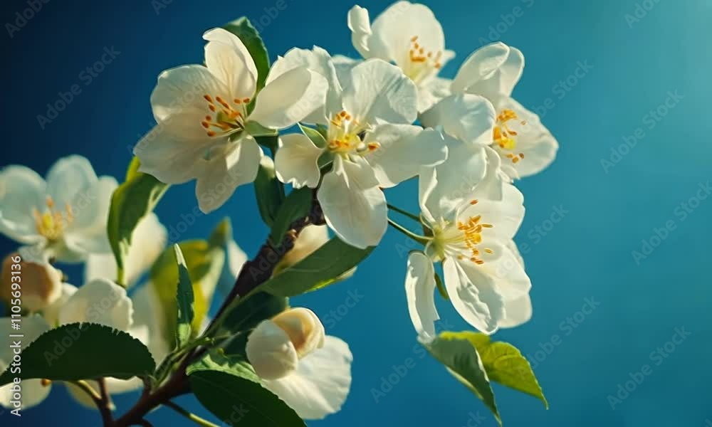 Close-up of delicate white blossoms on a branch against a vibrant blue sky. (2) Close-up of delicate white blossoms on a branch against a vibrant blue sky. (2)