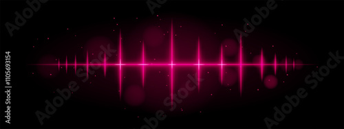 Purple pulse wave. Vibrant glowing waveform, sharp spikes, futuristic light design, dynamic energy signal, abstract illumination, modern decor, visual effect, scattered particles