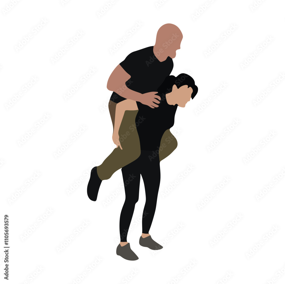 Boy carries boy on his back vector silhouette illustration isolated on white background. Funny game between friends. Boy carries boy on his back vector silhouette illustration isolated on white background. Funny game between friends.