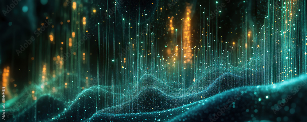 Futuristic Digital Landscape with Glowing Teal and Gold Lights Futuristic Digital Landscape with Glowing Teal and Gold Lights