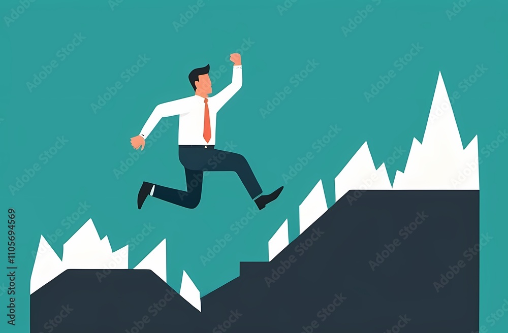 Obraz premium Avoid pitfall, adversity and brave to jump pass mistake or business failure, skill and creativity to solve problem concept, smart businessman jump pass many pitfalls to achieve business success.