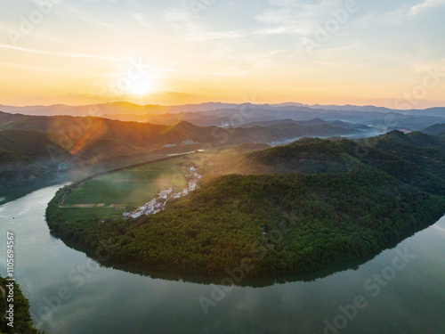 Aerial photography of the beautiful scenery of Hejiang River in Fengkai, Zhaoqing, Guangdong photo