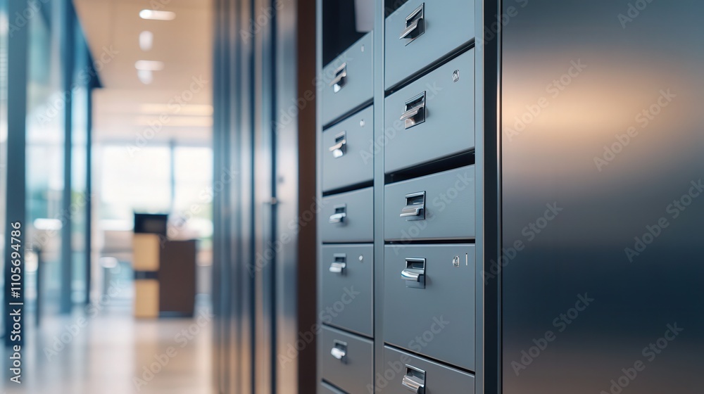 A lockable filing cabinet in a corporate office, used to secure sensitive or private documents. The sturdy construction ensures confidentiality A lockable filing cabinet in a corporate office, used to secure sensitive or private documents. The sturdy construction ensures confidentiality