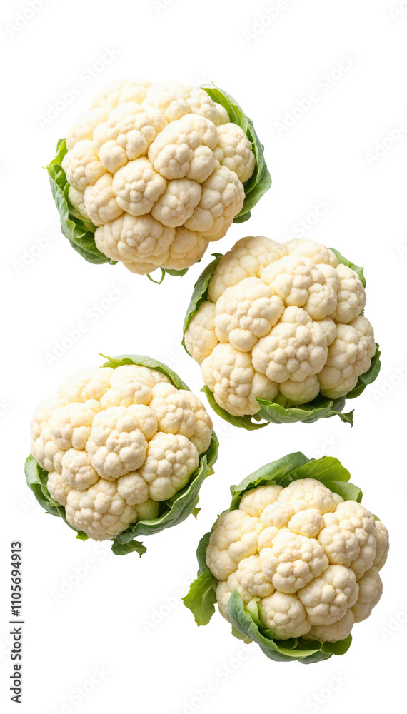 Fototapeta premium Fresh Organic Cauliflower Heads on transparent Background