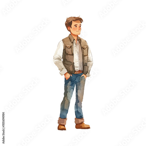 man wearing vest vector illustration in watercolor style