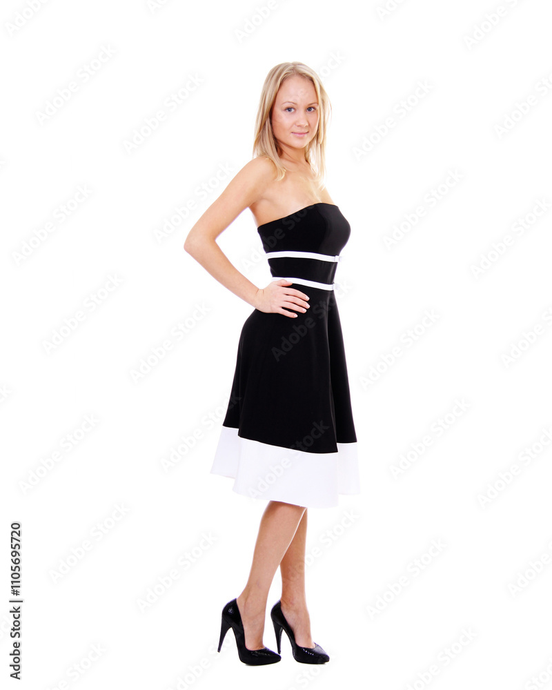 Portrait of a young beautiful blonde woman in a black dress Portrait of a young beautiful blonde woman in a black dress