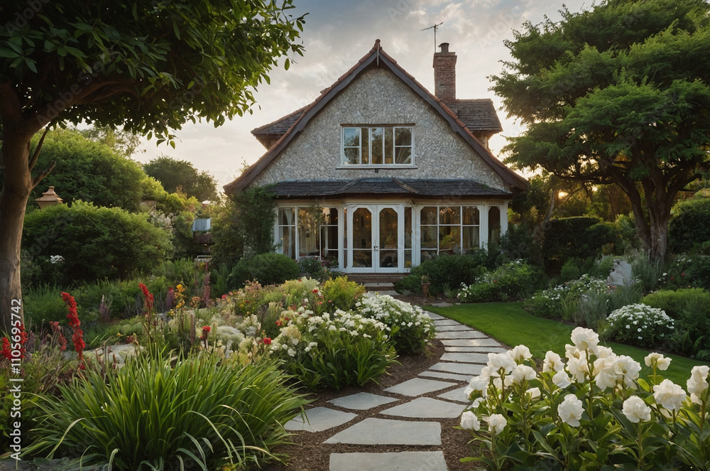 Rustic Countryside House with Lush Greenery