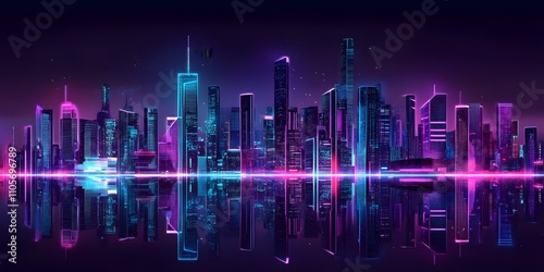 Neon Cityscape Reflecting in Dark Water at Night