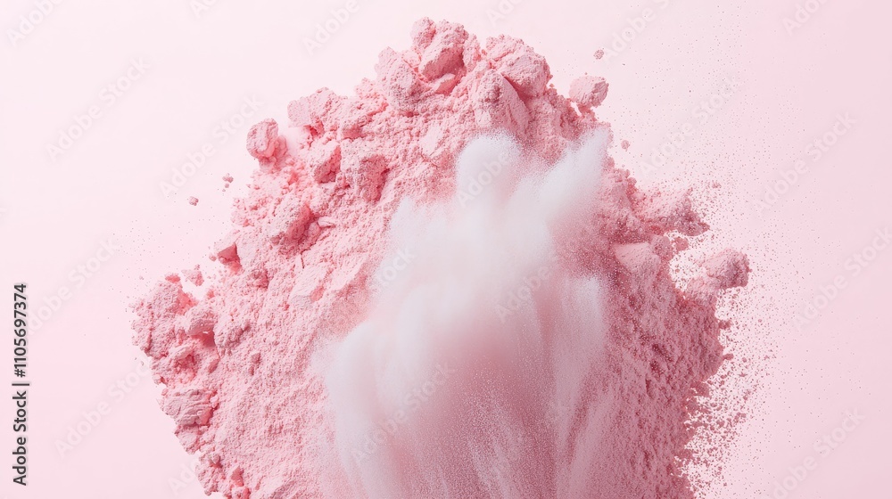 makeup highlighter subtle concept, A soft mound of pink powder against a pastel background, evoking a sense of freshness and delicacy. makeup highlighter subtle concept, A soft mound of pink powder against a pastel background, evoking a sense of freshness and delicacy.