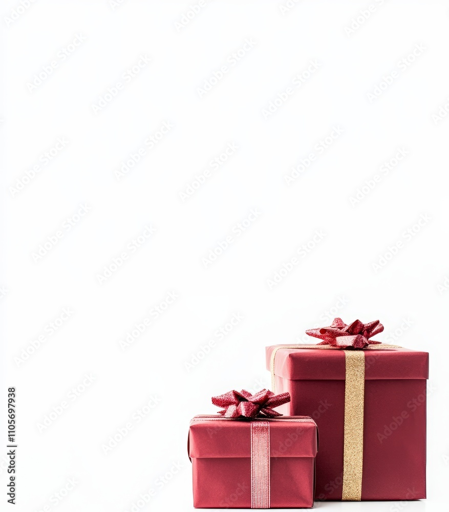 Fototapeta premium red gift box with ribbon on white backdrop