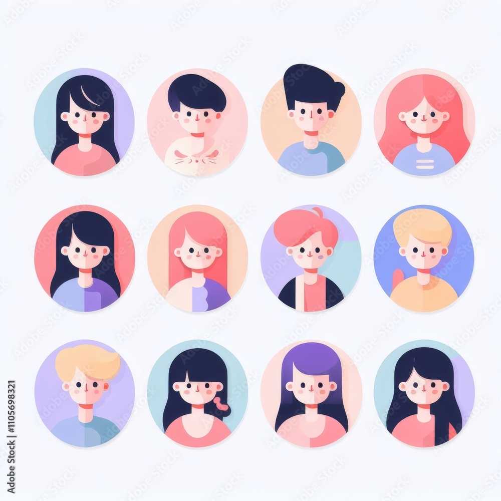 Twelve illustrated characters are grouped together, displaying a range of hairstyles, skin tones, and expressive faces. Twelve illustrated characters are grouped together, displaying a range of hairstyles, skin tones, and expressive faces.
