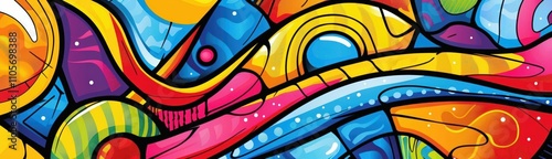 Detailed vector graphic of a pop art-inspired abstract mural, featuring bold lines, bright colors, and dynamic shapes to create a visually stimulating piece photo