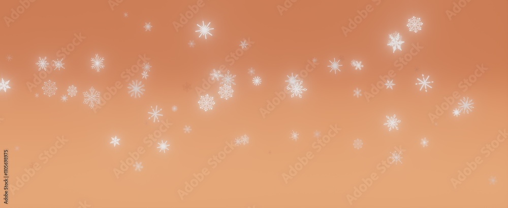 Abstract Winter Snowflakes Falling on a Soft Orange Background Abstract Winter Snowflakes Falling on a Soft Orange Background