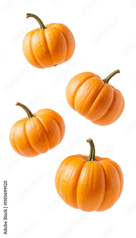 Obraz premium Four Vibrant Orange Pumpkins on transparent Background for Autumn Decor