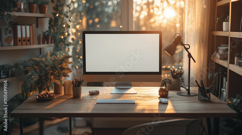 Wallpaper Mural A cozy, minimalist workspace with a warm, inviting interior in soft, earthy tones like beige Torontodigital.ca