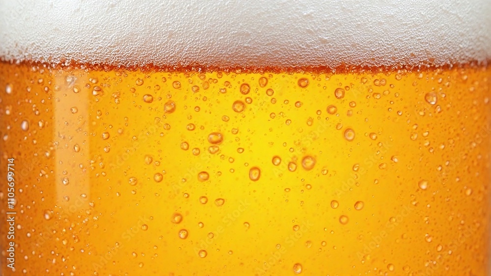 Close-up of glass of beer bubbles golden yellow Close-up of glass of beer bubbles golden yellow