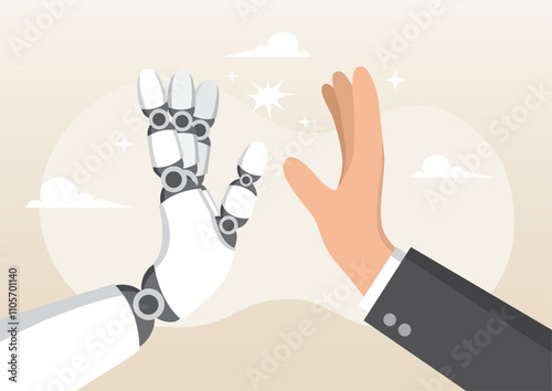 Businessman hand high five with robot hand