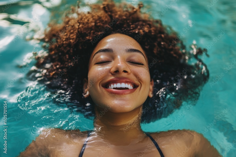 Joyful woman enjoying time in the pool under bright sunlight in summer Joyful woman enjoying time in the pool under bright sunlight in summer