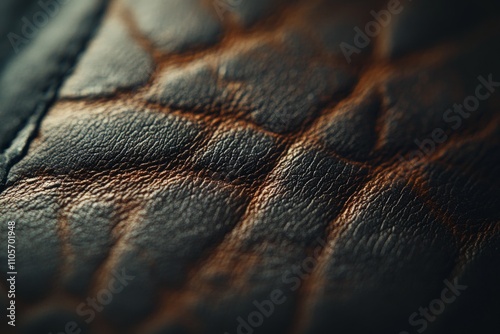 A close-up shot of brown leather showcasing its intricate, rich texture, making it ideal for fashion accessories that highlight an organic, rugged aesthetic. photo