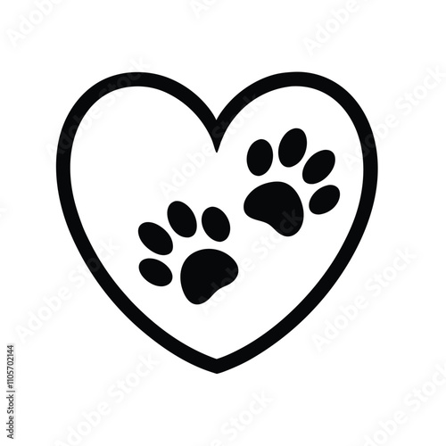 A heart with two paw prints on it. The paw prints are on the left and right sides of the heart