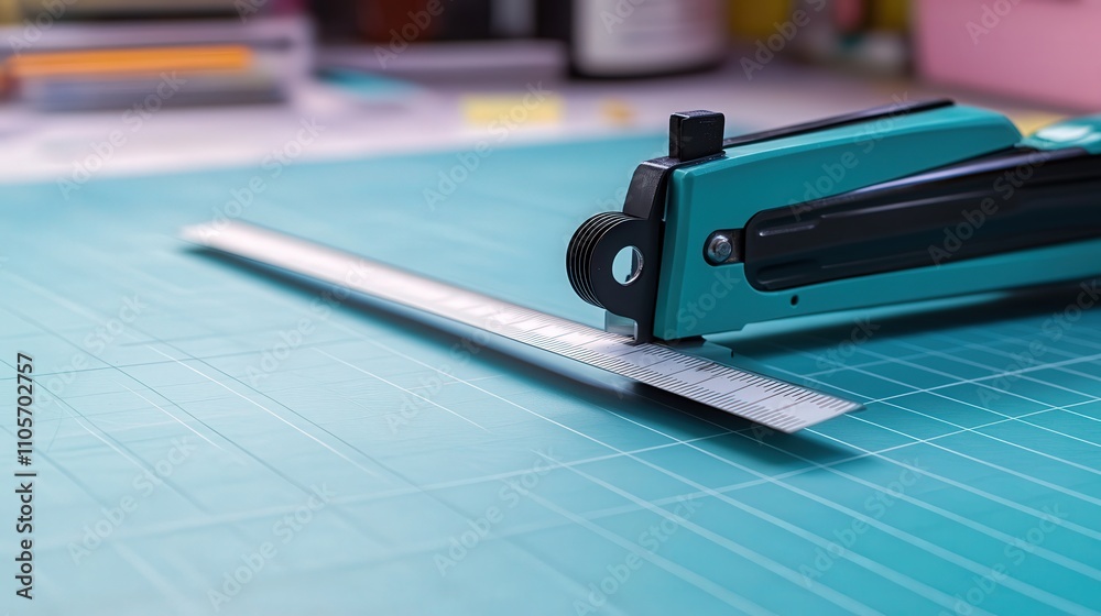 A paper cutter with an adjustable ruler and non-slip feet, allowing users to cut through different paper sizes with ease. A paper cutter with an adjustable ruler and non-slip feet, allowing users to cut through different paper sizes with ease.