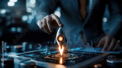 Futuristic Interface with Rocket Launch Concept