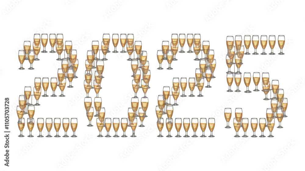 Champagne glasses forming 2025 on transparent background Champagne glasses forming 2025 on transparent background