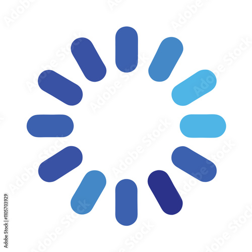 A blue circle with blue and white dots is displayed. The blue dots are evenly spaced around the circle, creating a sense of movement and progression