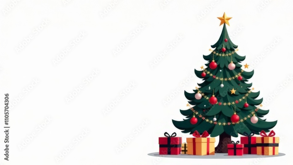 Fototapeta premium Christmas tree with gift boxes on a white background