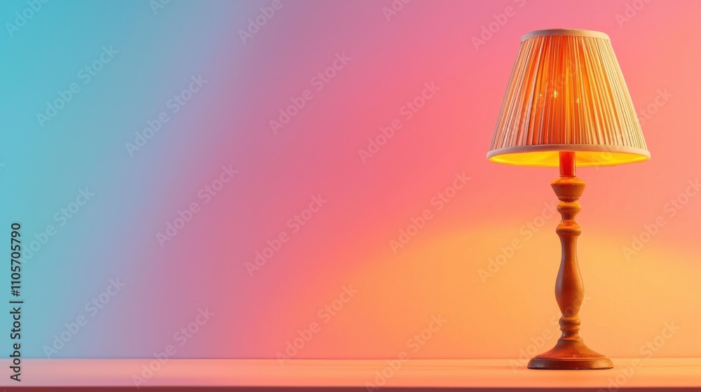 Elegant Lamp Emitting Warm Glow on Colorful Backdrop Elegant Lamp Emitting Warm Glow on Colorful Backdrop