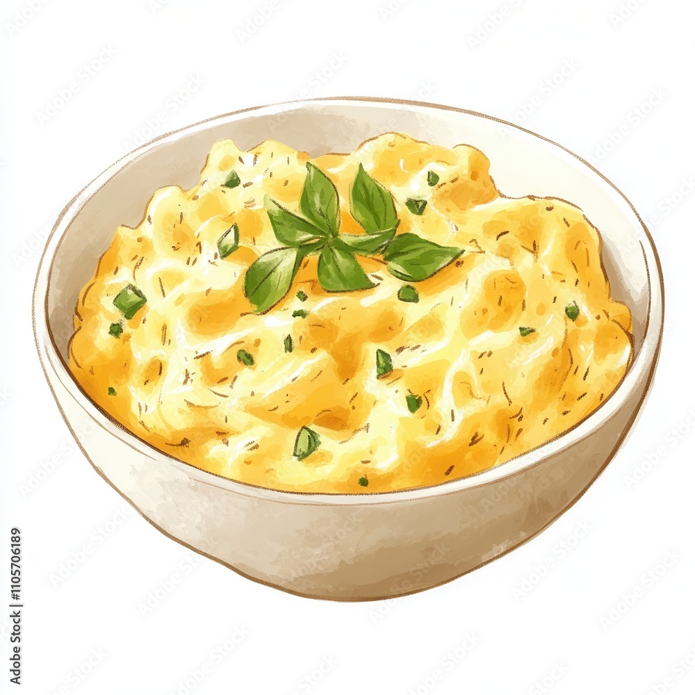 Creamy mac and cheese in a bowl garnished with fresh herbs. Creamy mac and cheese in a bowl garnished with fresh herbs.