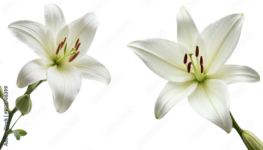 Fototapeta premium Two Elegant White Lilies on a transparent Background