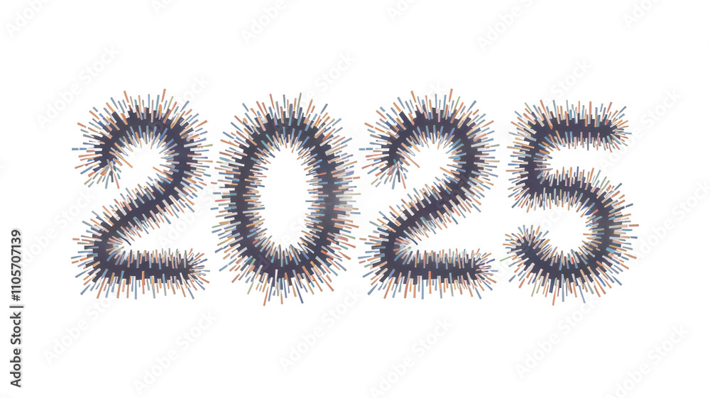 2025 sign with colorful spikes on transparent background 2025 sign with colorful spikes on transparent background