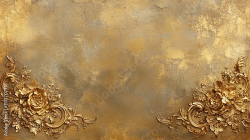 Gold Ornate Floral Design On Textured Background