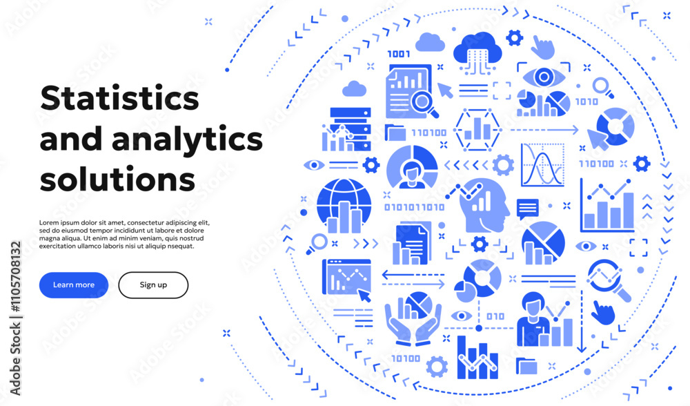 Obraz premium Vector conceptual illustration related to statistics, data analytics, infographic. Solid doodle banner or background for website or mobile app