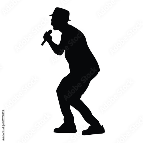 Man singer silhouette, man singing on mic, singer singing silhouette, vocalist singing to microphone