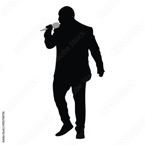 Man singer silhouette, man singing on mic, singer singing silhouette, vocalist singing to microphone
