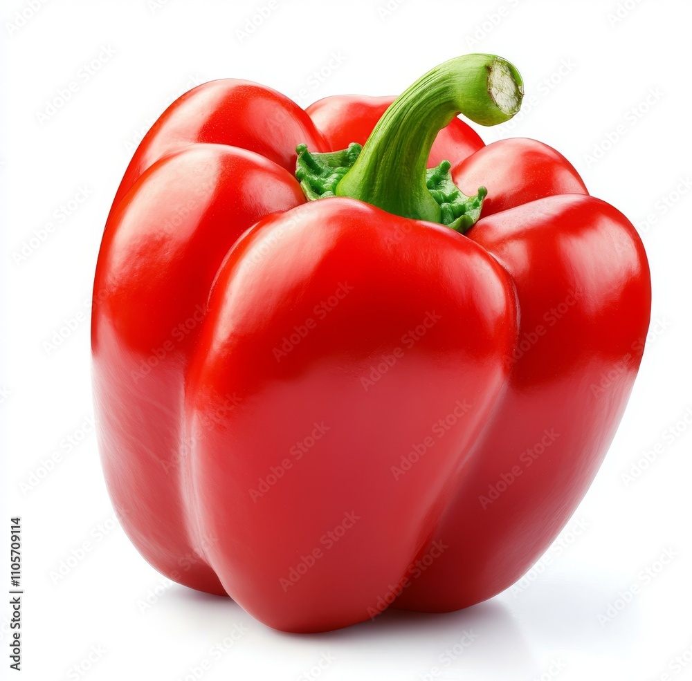 A bell pepper featuring a glossy exterior and a smooth texture, showcased against a deep red background. A bell pepper featuring a glossy exterior and a smooth texture, showcased against a deep red background.
