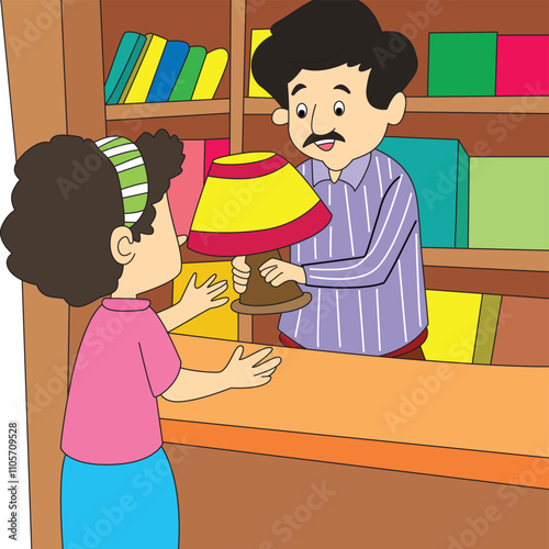 The shopkeeper gave a lamp to the girl