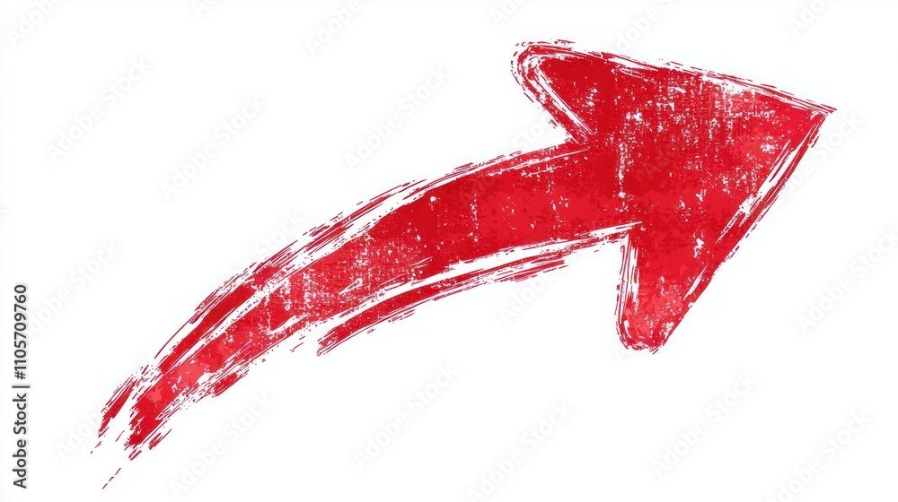 Bright red, hand-drawn arrow curving upwards on a white background Bright red, hand-drawn arrow curving upwards on a white background