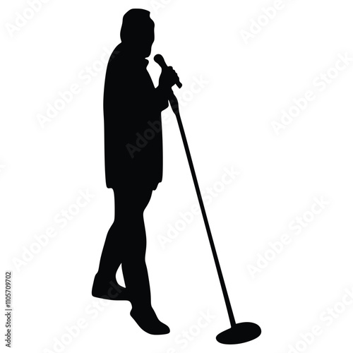 Man singer silhouette, man singing on mic, singer singing silhouette, vocalist singing to microphone