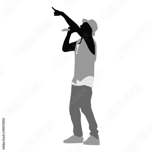 Man singer silhouette, man singing on mic, singer singing silhouette, vocalist singing to microphone