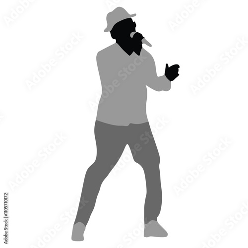 Man singer silhouette, man singing on mic, singer singing silhouette, vocalist singing to microphone
