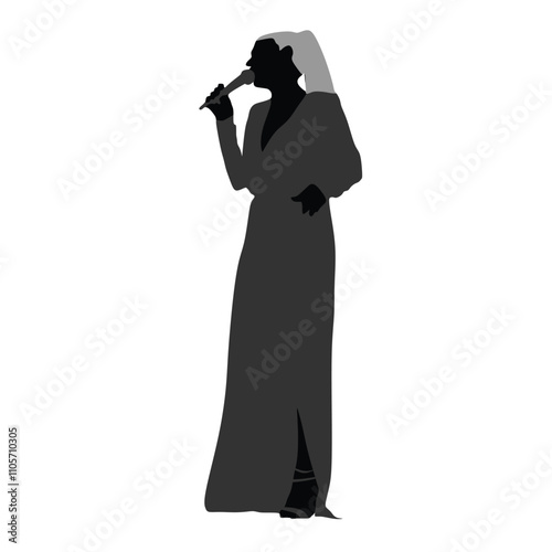 Women singer silhouette, women singing on mic, singer singing silhouette, vocalist singing to microphone