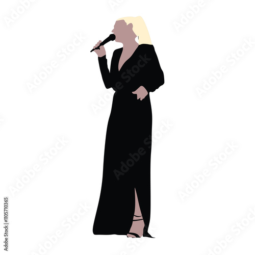 Women singer silhouette, women singing on mic, singer singing silhouette, vocalist singing to microphone