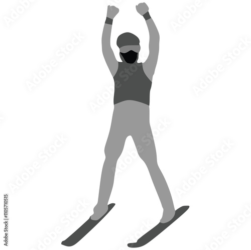 Silhouette jumping skier on a white background. Vector illustration.